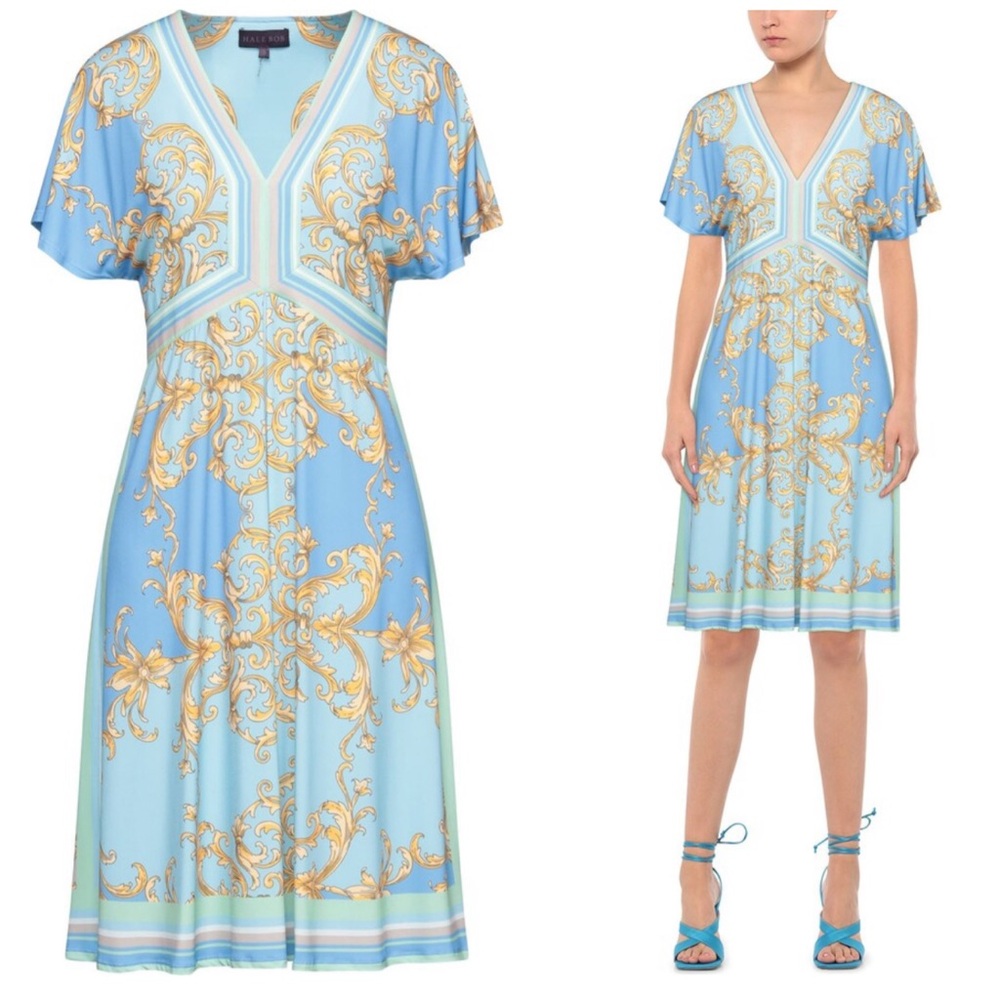 Hale Bob $238 Dakota Grecian Midi Dress in Sky Blue ⚜️